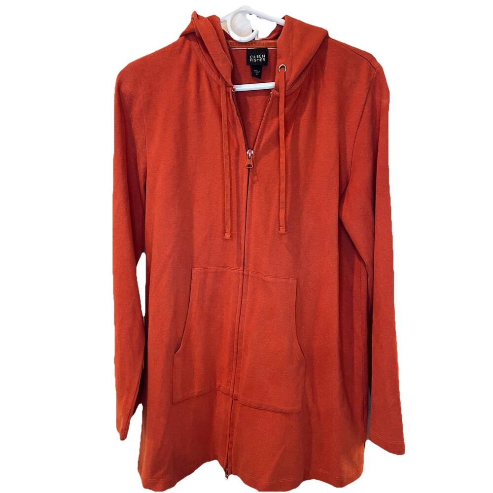 Women's Eileen Fisher Organic Cotton Burnt Orange Long Full Zip Hoodie - Size M
